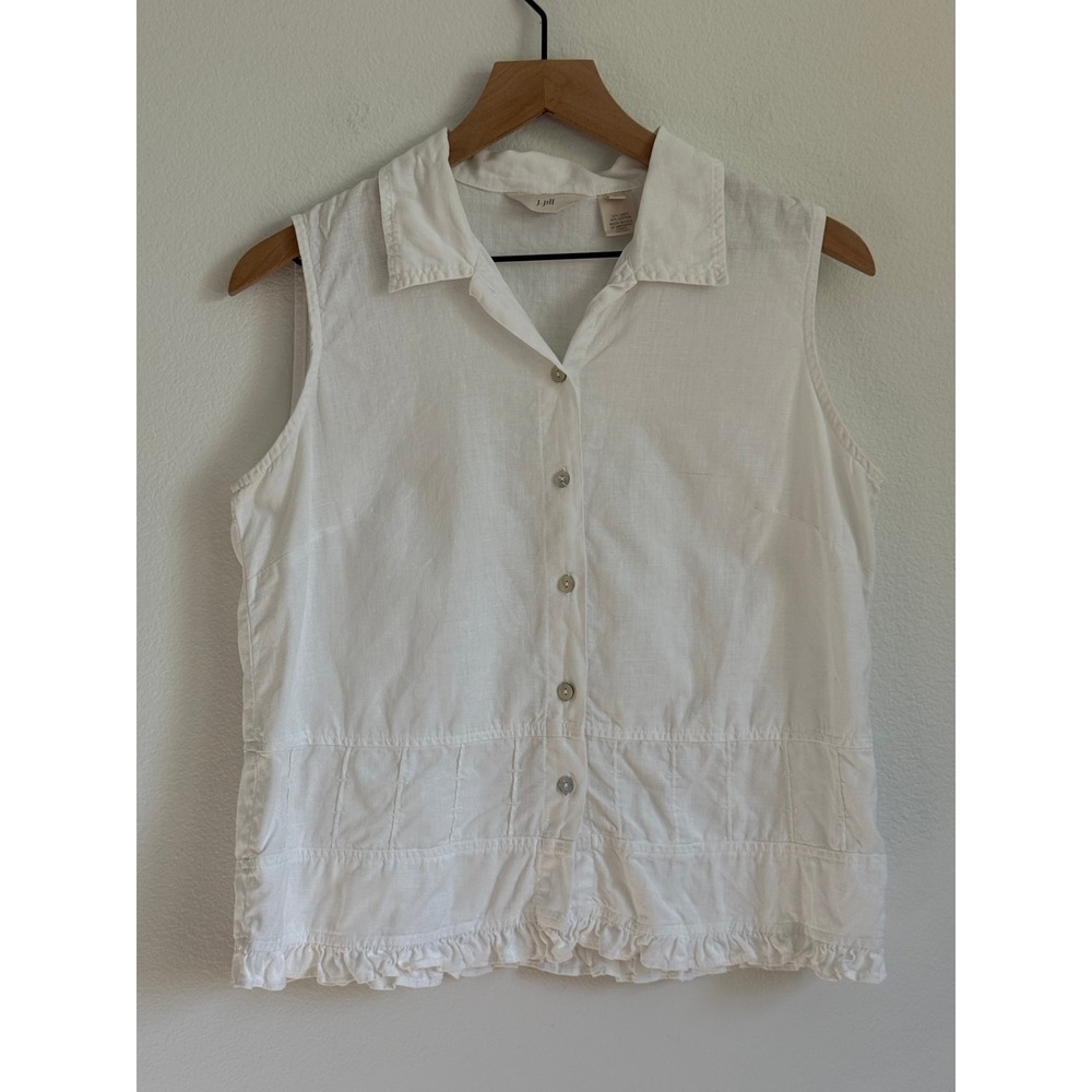 J. Jill Top S White Coastal Linen Cotton Sleeveless Ruffle Hem Boho Minimalist